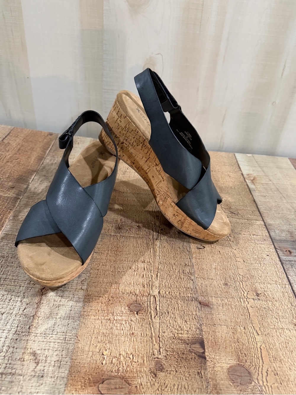 XAppeal Women's Black Cork Slingback Wedge Sandals Size 10 Medium